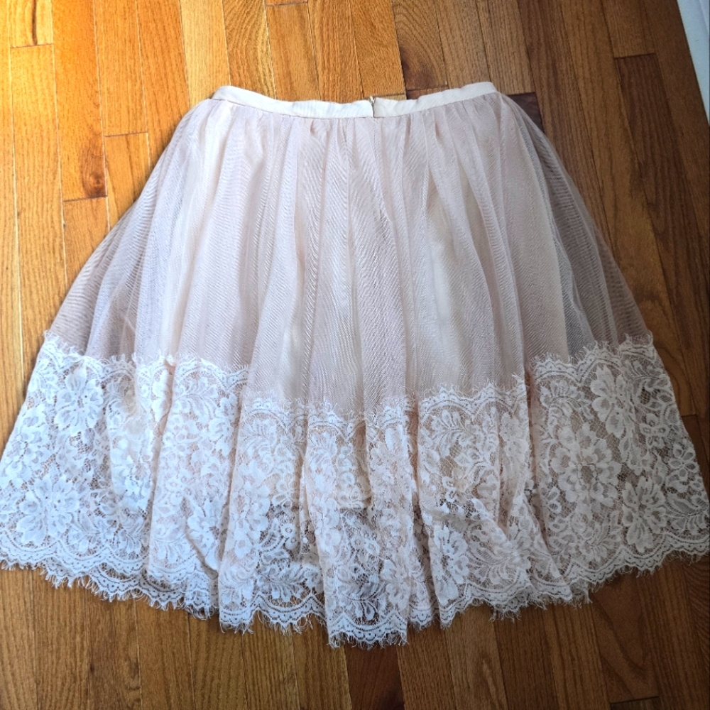 Tuille With Lace Trim Embellished A-Line Midi Skirt